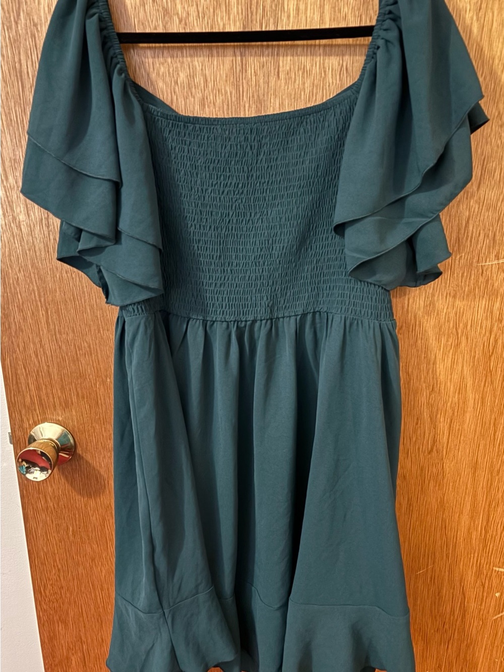 Plus Size Green A-Line Ruffle Sleeve Mini Dress - Picture 5 of 7